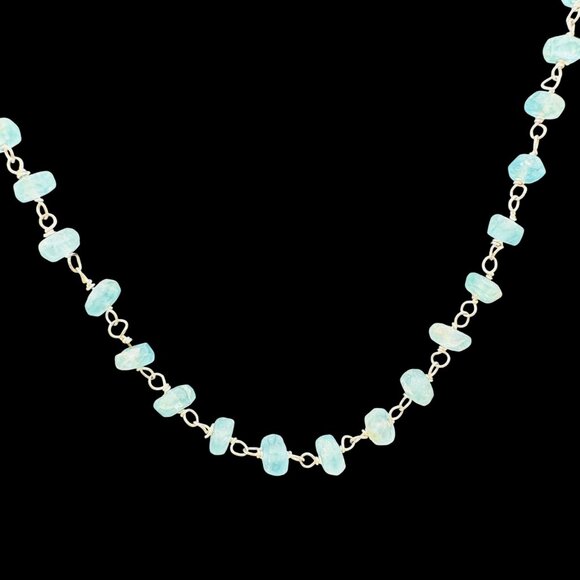 Vtg Aquamarine Gemstone Necklace Sterling Silver Chain & Lobster Clasp Boho - Picture 4 of 14